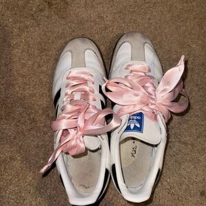 Adidas Women's White Sneakers with Pink Accents